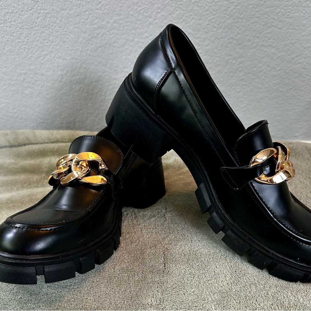 Y2K - STUNAHOME Women's Platform Loafers with Chain Chunky Heel Lug Sole Size 10